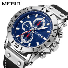 MEGIR 2081 Men Quartz Watch Sports Blue Military Watches Luminous Clock Date Stainless Steel
